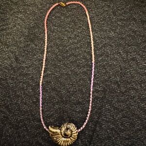 Beaded Pink & Purple Necklace with Nautilus Shell Pendant